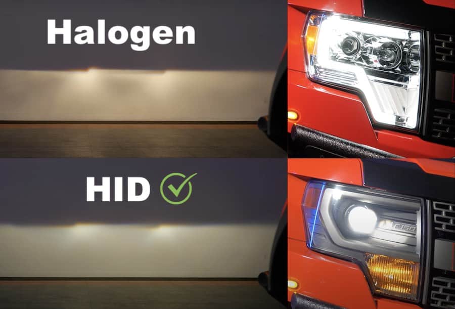 HID vs Halogen f150 Headlights comparison in the garage